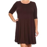 BNY Corner Women Plus Size Solid Short Sleeve Pleat Relax Casual Knit Dress USA