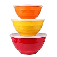 Mixing bowl set with lids, 6 piece melamine nesting bowl set for pasta baking salad mixing, set of 3, three colours,