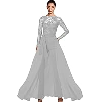 Jumpsuit/Pantsuit Lace Mother of The Bride Dress Scoop Neck Wedding Guest Outfits Chiffon Lace Sleeves 2024