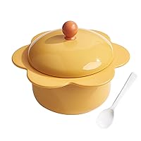 Cute Ramen Bowl with Lid, Stainless Steel Noodle Bowl Kids Flower Shape Ramen Bowl Large Capacity Round Edge Bowls for Soup Instant Noodles Salad Cereal, Yellow