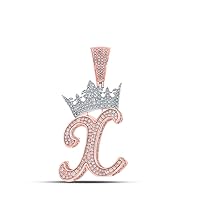10K Two-tone Gold Mens Diamond Crown X Letter Charm Pendant 1-1/2 Ctw.
