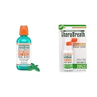 TheraBreath Plaque Control Cool Mint Mouthwash 16oz & Throat Spray for Fresh Breath 1oz