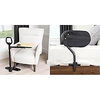 Able Life Able Tray Table, Adjustable Bamboo Swivel TV and Laptop Table & Stander BedCane, Adult Bed Rail and Support Handle, Height Adjustable Elderly Stand Assist with Organizer Pouch