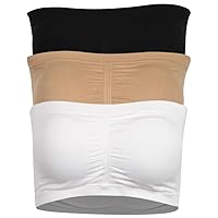 Women's Girl's Padded Bandeau Bra, Strapless Basic Layer Tube Top 1/3 Packs