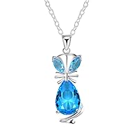 with Box Necklace Pendant Fox Shape in Silver-Plated-Base and Decorated by Blue Crystal, Fashion Jewelry Gift for Teenagers Girls Women