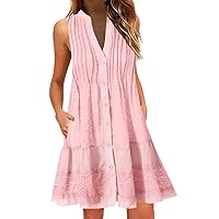 Short Formal Dresses Midi Sun Dress Summer Floral Casual Wrap Ruffle Sleeveless A-line Pleated Hem Swing Women