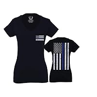American Flag Thin Blue Line USA Police Support Lives Matter for Women V Neck Fitted T Shirt