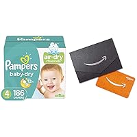 Diapers Size 4, 186 Count - Pampers Baby Dry Disposable Baby Diapers, ONE Month Supply x2 and Amazon.com Gift Card in a Mini Envelope