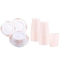 Liacere 60 Pack Rose Gold Plastic Plates& 16 PCS Pink Plastic Cups 16oz Plastic Cups