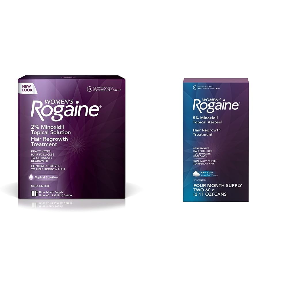 Women's Rogaine 2% Minoxidil Topical Solution for Hair Thinning and Loss, Topical Treatment & Women's 5% Minoxidil Foam for Thinning Hair & Loss, Topical Once-A-Day Hair Fall Treatment