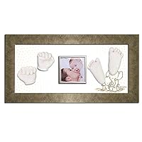 Momspresent Baby Hand Print and Foot Print Deluxe Casting kit with Gold Frame8 White