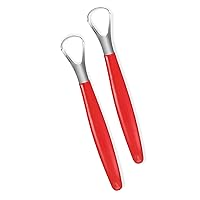Tongue Cleaner, Tongue Scraper Cure Bad Breath, Medical Grade, Stainless Steel Tongue Cleaners, Hygienic Scraper, Tongue Scrapers for Adults and Kids Fresher Breath Tongue Cleaner, Red (2 Pcs)