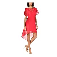 Adrianna Papell Womens Red Sheer Overlay V Twist Back Lined Flutter Sleeve Illusion Neckline Midi Wear to Work Sheath Dress XL