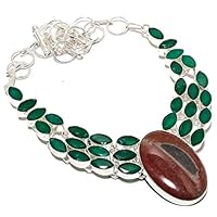 NATRYSTAL GEMS™ Red Jasper, Emerald Gemstone Handmade 925 Sterling Silver Jewelry Necklace 18