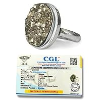 Original Pyrite Stone Ring - Certified Pyrite Ring for Men and Women - Natural Pirate Stone Money Magnate Crystal Ring for Money, Abundance, Raw Pyrite Geode adjustable With Lab Test Certificate Report