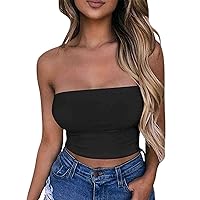 Womens Tube Tops Sleeveless Strapless Bodycon Bandeau Tops Casual Cropped Tshirts Summer Fashion Y2K Corset Tanks Top