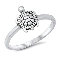Cute Sea Turtle Beach Animal Sterling Silver Ring Sizes 4-12
