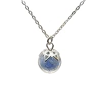 Blue Stone Luminous Glow in the Dark 0.39 inches Glass Ball Pendant 925 Sterling Silver Chain Necklace