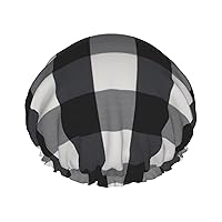 Black And White Plaid Print Women'S Lightweight, Soft And Reusable Shower Cap For Women Long Hair Breathable