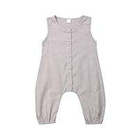 Seyurigaoka Unisex Baby Striped Rompers, Infant Baby Boy Girl Sleeveless Button One-Piece Solid Color Jumpsuit Summer Outfits