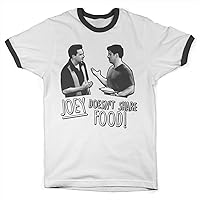FRIENDS Officially Licensed Joey Doesn't Share Food Ringer Mens T-Shirt (White-Black)