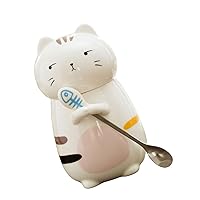 Practical Coffee Cup Milk Cup With Spoon And Lid Multifunctional Cats Shaped Mug With 400ml Capacity Ceramic Cup Easy To Clean