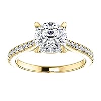 10K/14K/18K Solid Yellow Gold Handmade Engagement Ring 3 CT Cushion Cut Moissanite Diamond Solitaire Wedding/Bridal Ring Vintage Antique Anniversary Amazing Rings for Wife