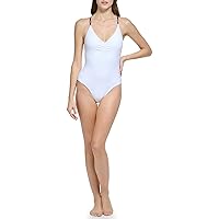 Calvin Klein Standard Tie Back Logo Straps Removable Soft Cups Front Ruching One Piece Swimsuit