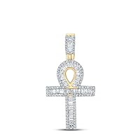 The Diamond Deal 10kt Yellow Gold Mens Baguette Diamond Ankh Charm Pendant 3/4 Cttw