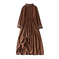 Spring Autumn Corduroy Long Sleeve Solid Color Vintage Dresses for Women Cotton Casual Loose Elegant Dress Clothing