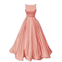 Prom Dresses Long Satin A-Line Formal Dress for Women with Pockets Dusty Rose Size 6