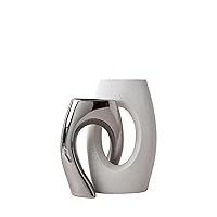 Silver Modern Art Unique Cross Ceramic Vases Set of 2, Perfect for Room Home Office Hotel Restaurant Farmhouse Decor Decoration, Safe Delivery (Silver Plated+White)