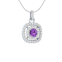 1.50 CT Round Cut Simulated Amethyst & Cubic Zirconia Double Halo Pendant Necklace 14k White Gold Over