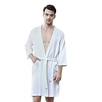 Men's Kimono Waffle Robe Unisex Lightweight Soft Knee Length Spa Bathrobe Sleepwear with Pockets