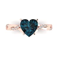 2.29 ct Heart Cut Twisted Solitaire W/Accent Halo Natural London Blue Topaz Anniversary Promise Wedding ring 18K Rose Gold