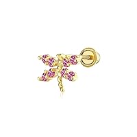 Dragonfly Butterfly Helix Cartilage Earring For Unisex Round Ruby Diamond In 14K Yellow Gold Plated 925 Silver Screwback