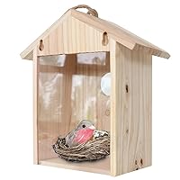 Blue Birds House Wood Window Birdhouse Weatherproof Bird Nest Designed with Perch Transparent Rear for Easy Watch Wooden Bird Houses Blue Birds Houses for Outside Hanging Clearance Kits to Paint DIY