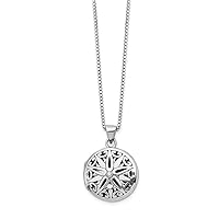 925 Sterling Silver Polished White Ice Diamond Star Locket Necklace 18 Inch Measures 18mm Wide Jewelry for Women