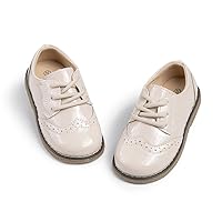 Meckior Toddler Boys Girls Dress Shoes Little Kid Oxford Shoes Wedding Church Dress Shoes PU Leather Lace Up School Uniform Loafer Flats