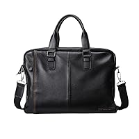Men's 100% Genuine Leather Briefcase Large Capacity Business Bag Black Shoulder Laptop Bag
