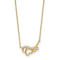 14k Gold Polished CZ Cubic Zirconia Simulated Diamond Love Heart With 1.25 In Ext Necklace 15 Inch Measures 13mm Wide