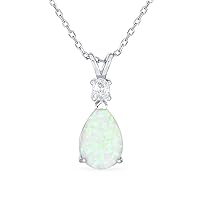 Bling Jewelry Classic Simple Gemstone CZ Accent 5CT Solitaire Teardrop White Rainbow Created Opal Pendant Necklace For Women Teen Rose Gold Plated .925 Sterling Silver October Birthstone 16-18 Inch