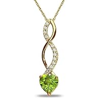 The Diamond Deal Simulated Green Green Peridot Gemstone August Birthstone Heart and Diamond Accent Pendant Necklace Charm in 10k SOLID Yellow Gold