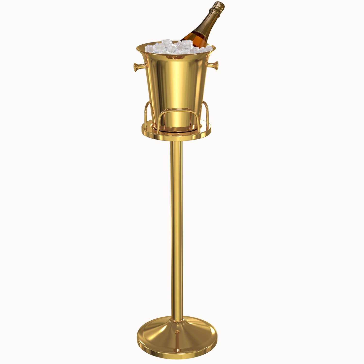 Champagne Ice Bucket with Stand,Wine Ice Bucket with Stand 201 Stainless Steel 5L Standing Ice Bucket 12Lb Hammered Tall Ice Bucket Stand for Party Bar Ktv Wedding Club Bbq Home (3Ft,Gold)
