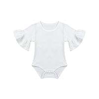 Infant Baby Girls Basic Bell Short Sleeve Cotton Romper Jumpsuit Fly Ruffle Top Bodysuit Clothes