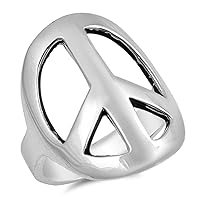 Large Wide Peace Sign Symbol Hippie Ring New 925 Sterling Silver Band Sizes 5-10
