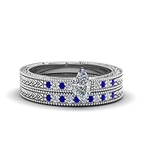 Choose Your Gemstone Antique Design Pave Wedding Ring Set sterling silver Marquise Shape Milgrain Engagement Rings Minimal Modern Design Birthday Gift Wedding Gift US Size 4 to 12