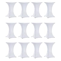 12 Pack 32x43 Inch Highboy Spandex Cocktail Table Cover White, Fitted Stretch Cocktail Tablecloth for Round Tables (12PC 32x43 White)