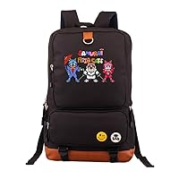 Samurai Pizza Cats Anime Laptop Backpack Book Bag Work Bag Leather Splicing Rucksack with Pinback Buttons Black /3