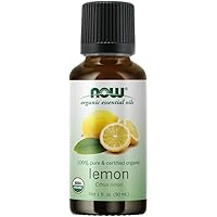 NOW Essential Oils, Organic Lemon Oil, Cheerful Aromatherapy Scent, Cold Pressed, 100% Pure, Vegan, Child Resistant Cap, 1-Ounce